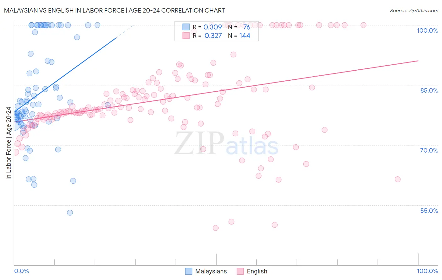 Malaysian vs English In Labor Force | Age 20-24