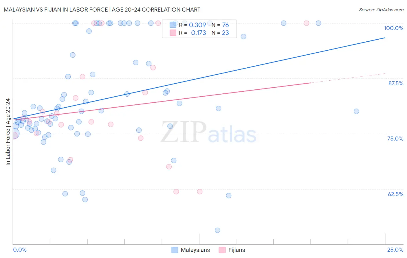 Malaysian vs Fijian In Labor Force | Age 20-24