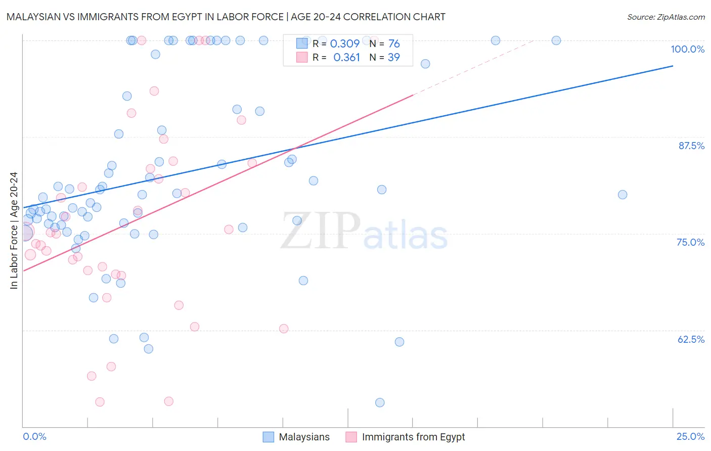 Malaysian vs Immigrants from Egypt In Labor Force | Age 20-24