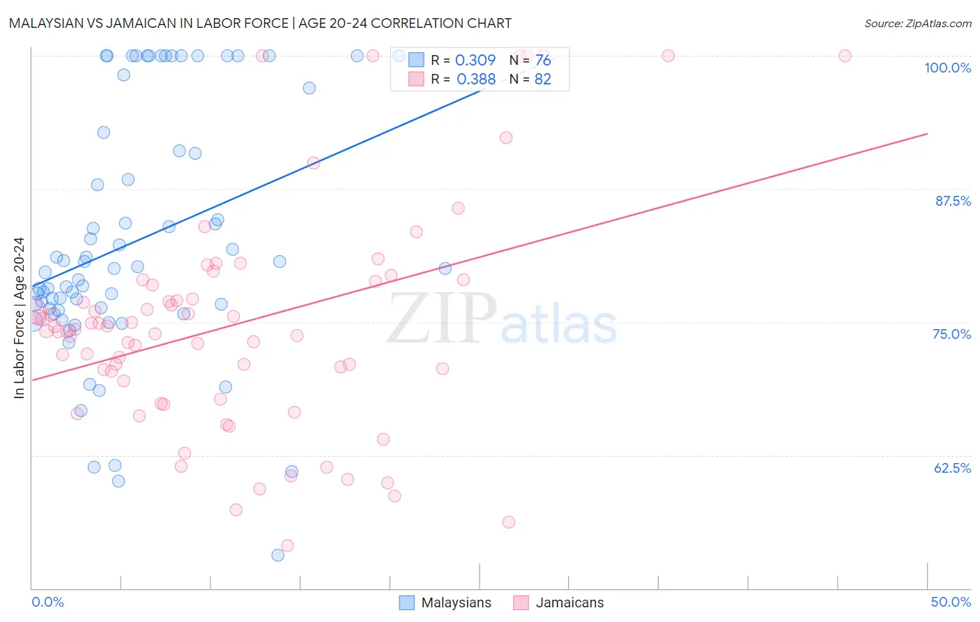 Malaysian vs Jamaican In Labor Force | Age 20-24