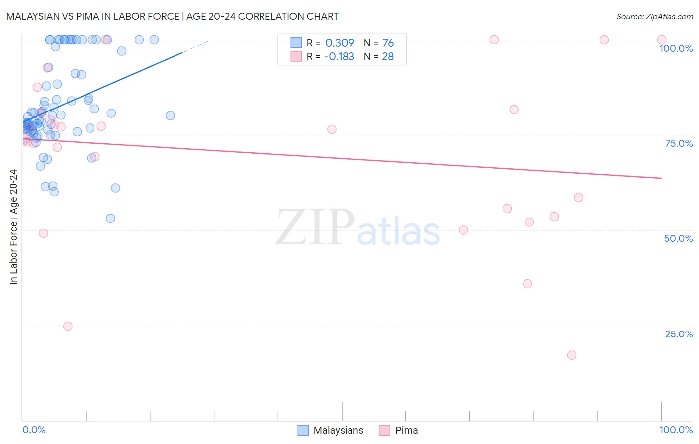 Malaysian vs Pima In Labor Force | Age 20-24