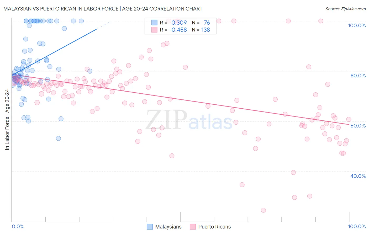 Malaysian vs Puerto Rican In Labor Force | Age 20-24