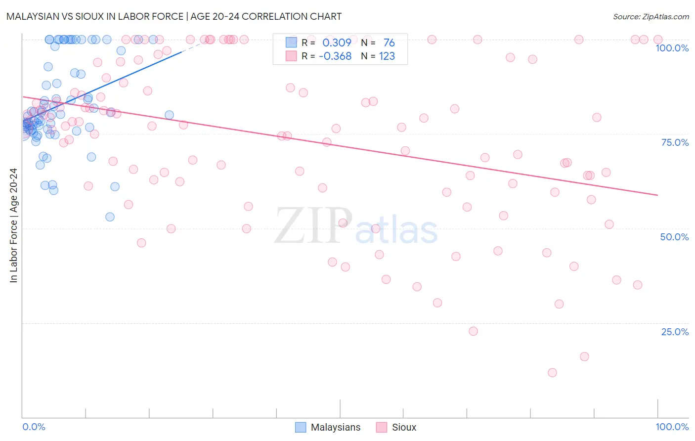 Malaysian vs Sioux In Labor Force | Age 20-24