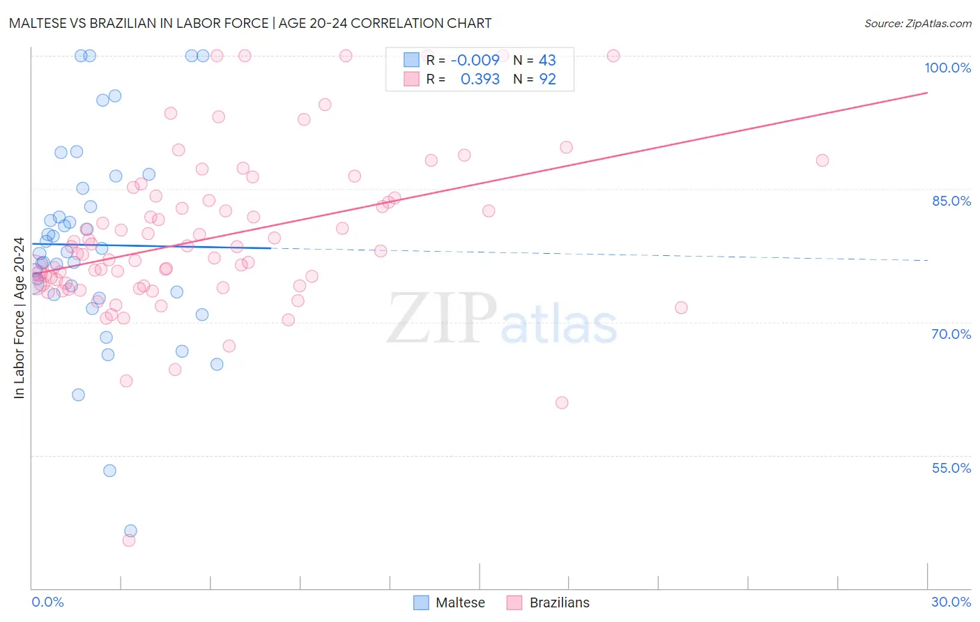 Maltese vs Brazilian In Labor Force | Age 20-24