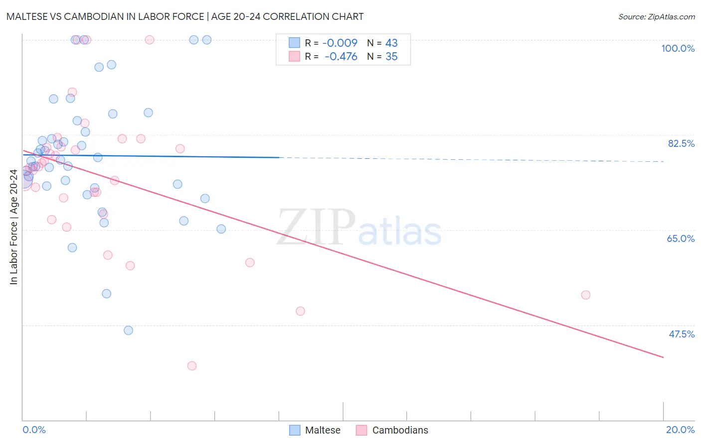 Maltese vs Cambodian In Labor Force | Age 20-24
