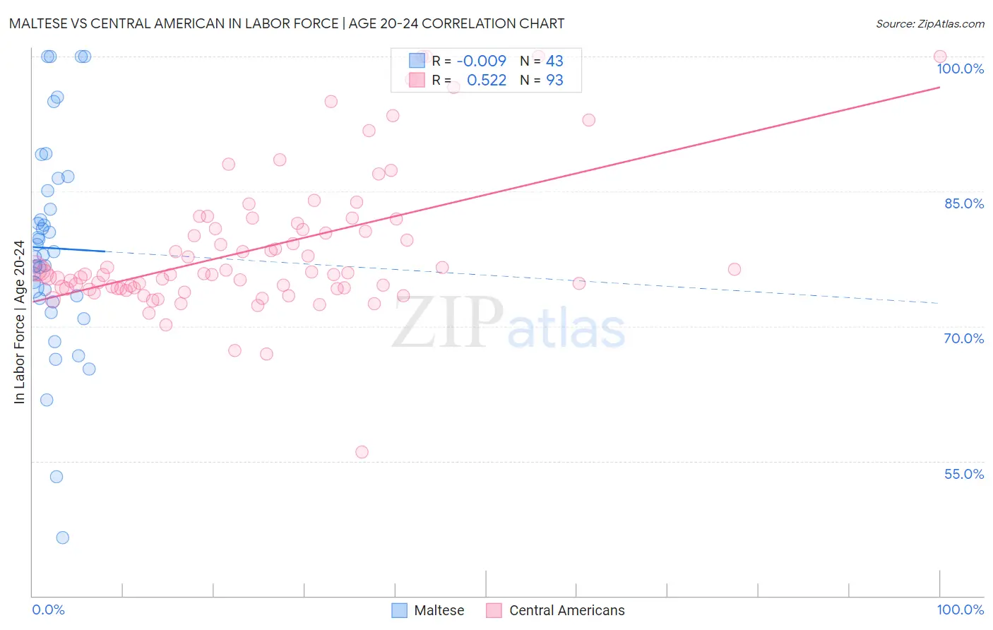 Maltese vs Central American In Labor Force | Age 20-24