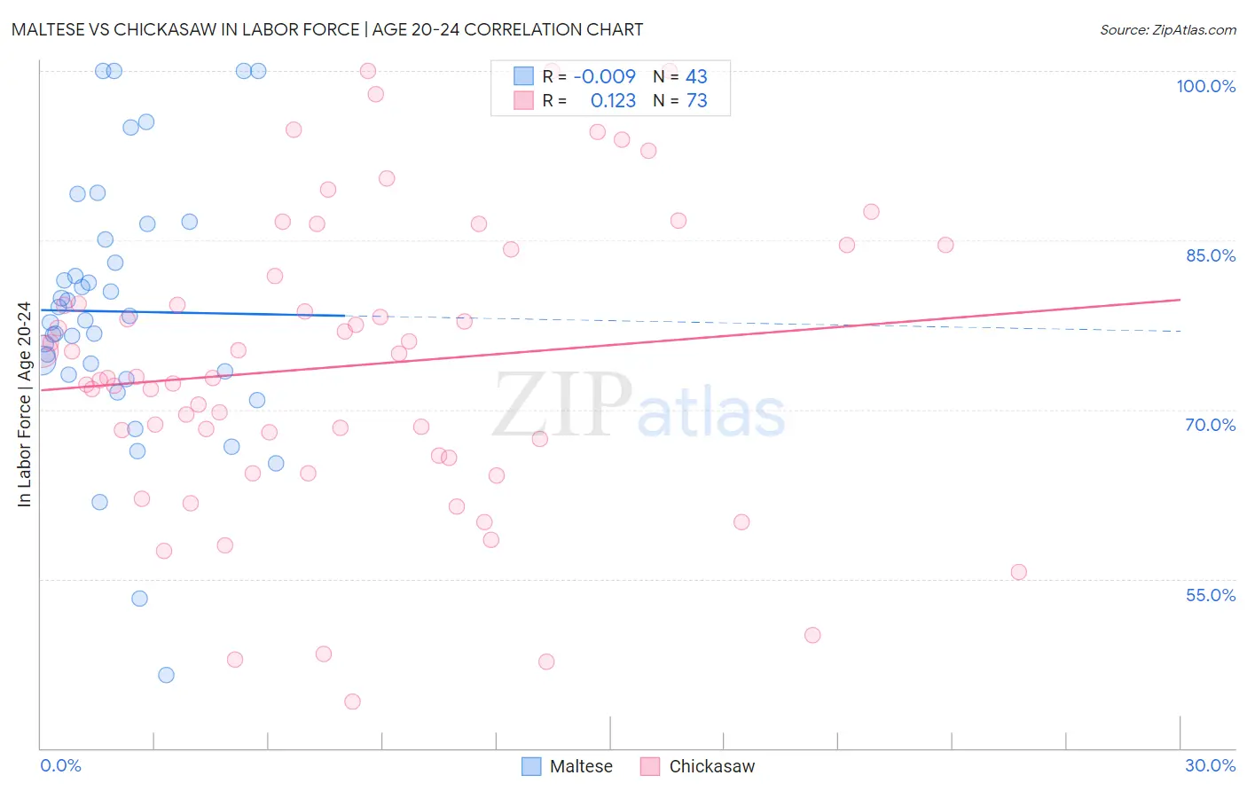 Maltese vs Chickasaw In Labor Force | Age 20-24