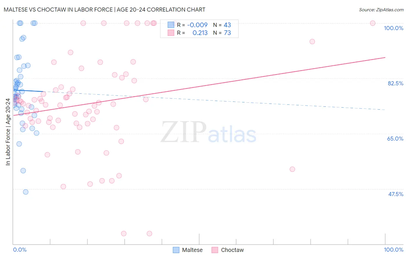 Maltese vs Choctaw In Labor Force | Age 20-24