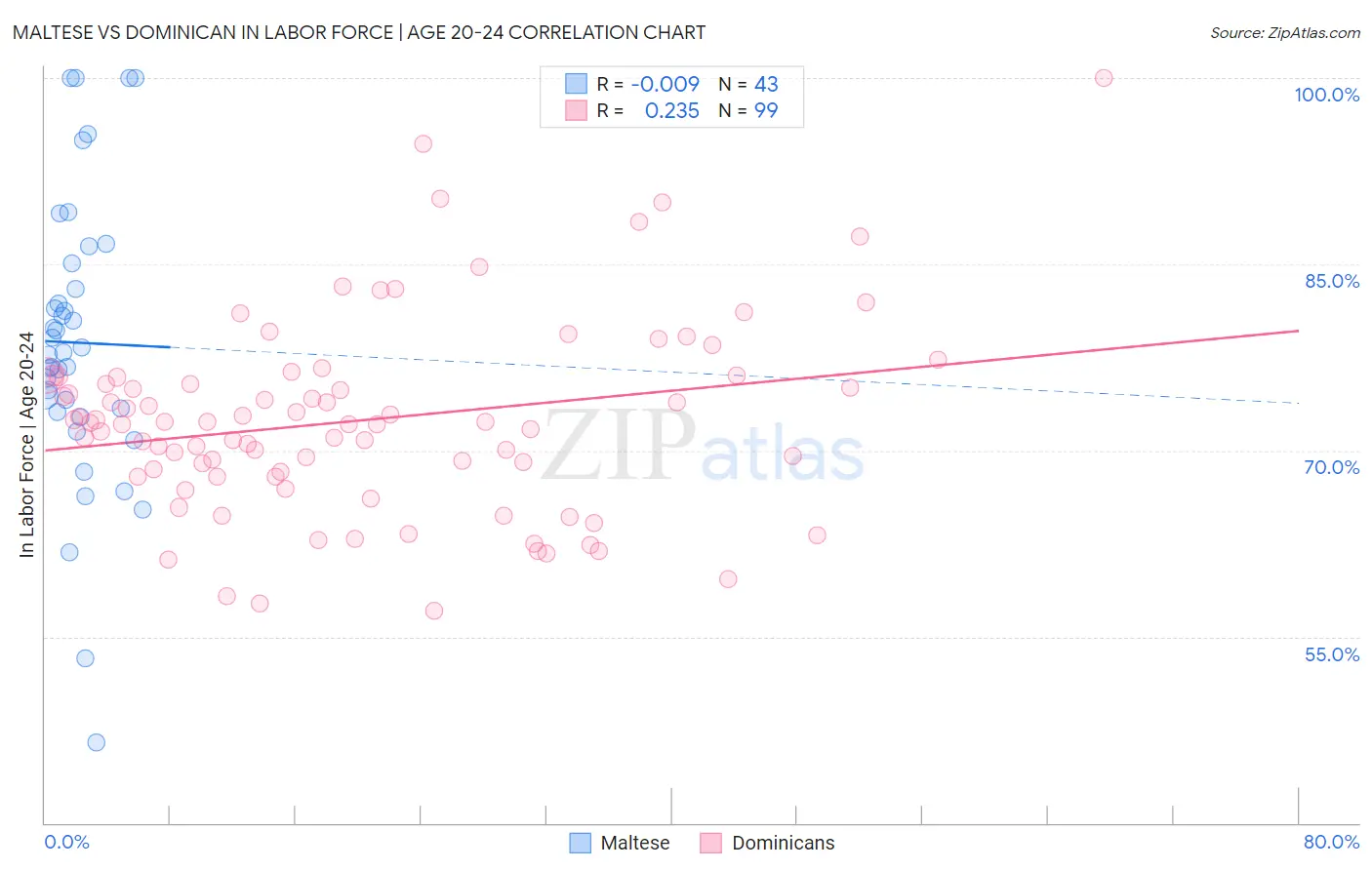 Maltese vs Dominican In Labor Force | Age 20-24