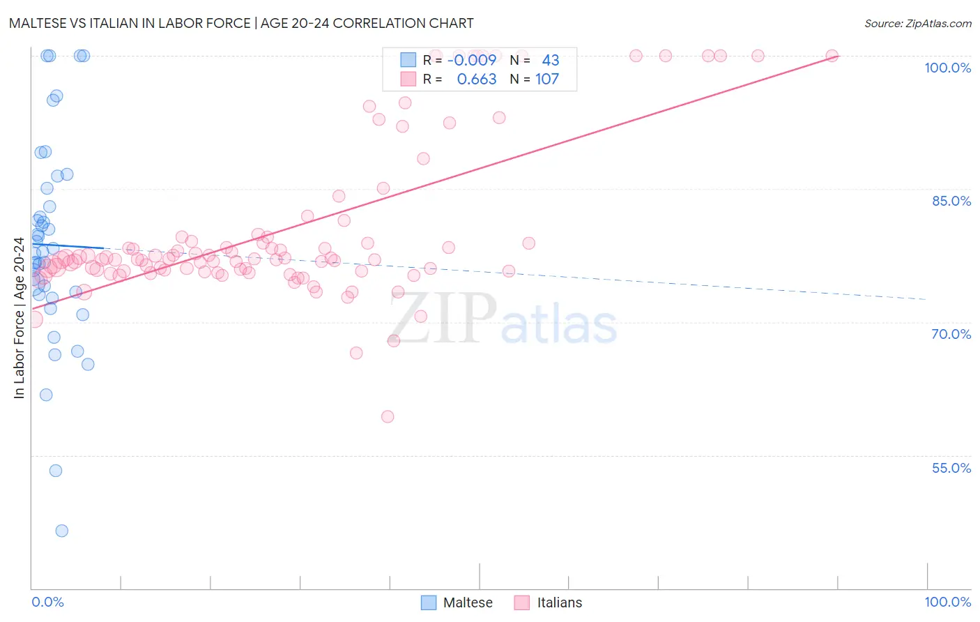 Maltese vs Italian In Labor Force | Age 20-24