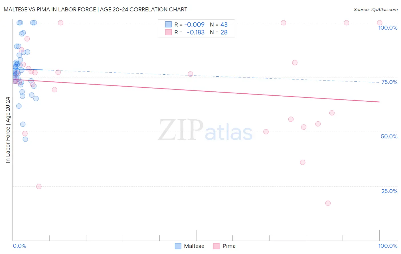 Maltese vs Pima In Labor Force | Age 20-24