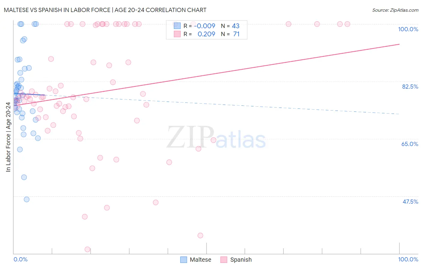 Maltese vs Spanish In Labor Force | Age 20-24