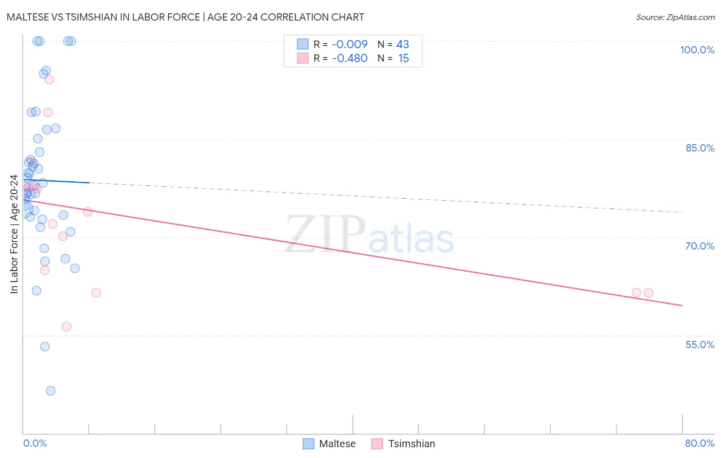 Maltese vs Tsimshian In Labor Force | Age 20-24