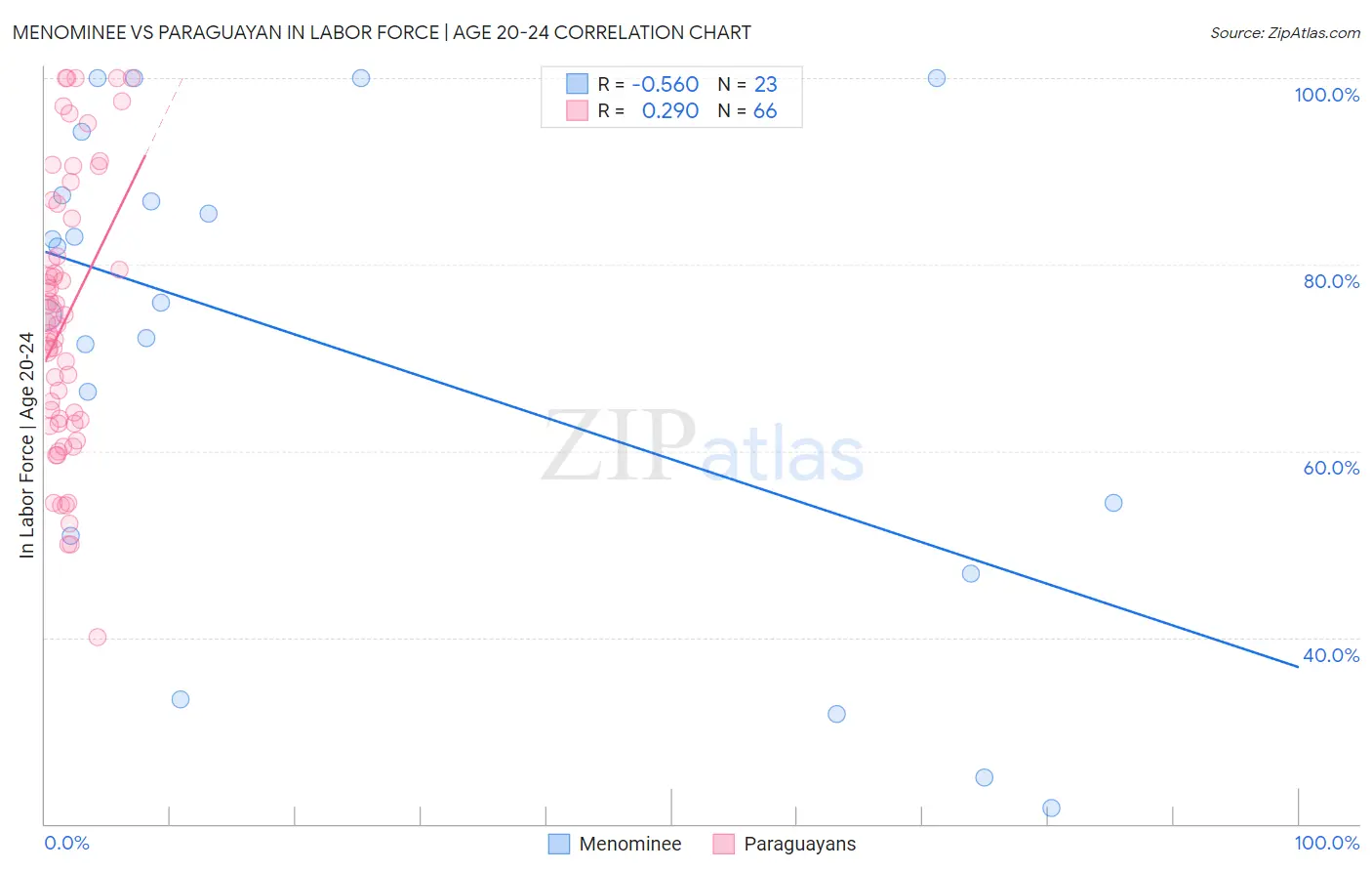 Menominee vs Paraguayan In Labor Force | Age 20-24