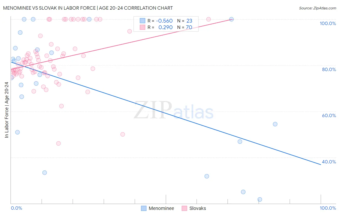 Menominee vs Slovak In Labor Force | Age 20-24