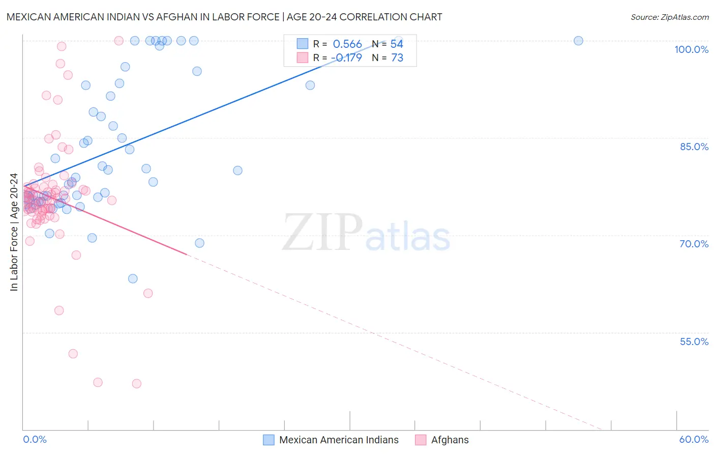 Mexican American Indian vs Afghan In Labor Force | Age 20-24