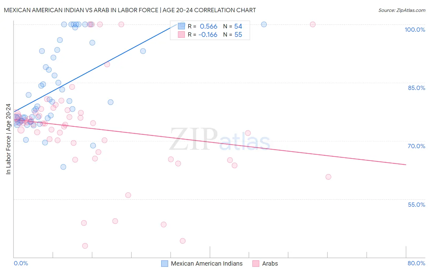 Mexican American Indian vs Arab In Labor Force | Age 20-24