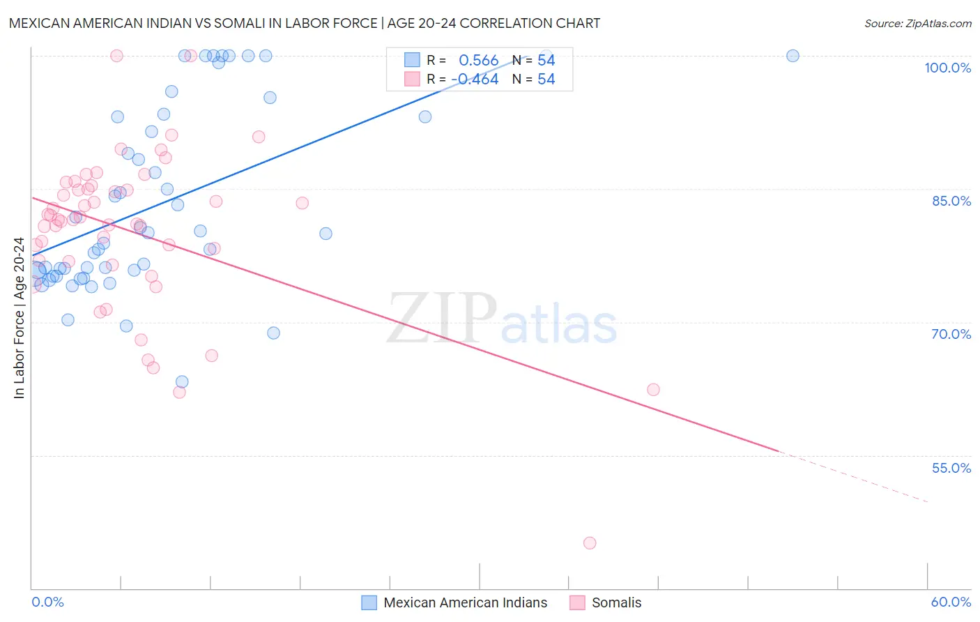 Mexican American Indian vs Somali In Labor Force | Age 20-24