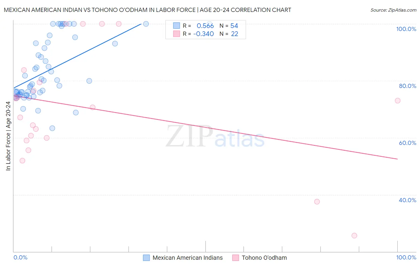 Mexican American Indian vs Tohono O'odham In Labor Force | Age 20-24