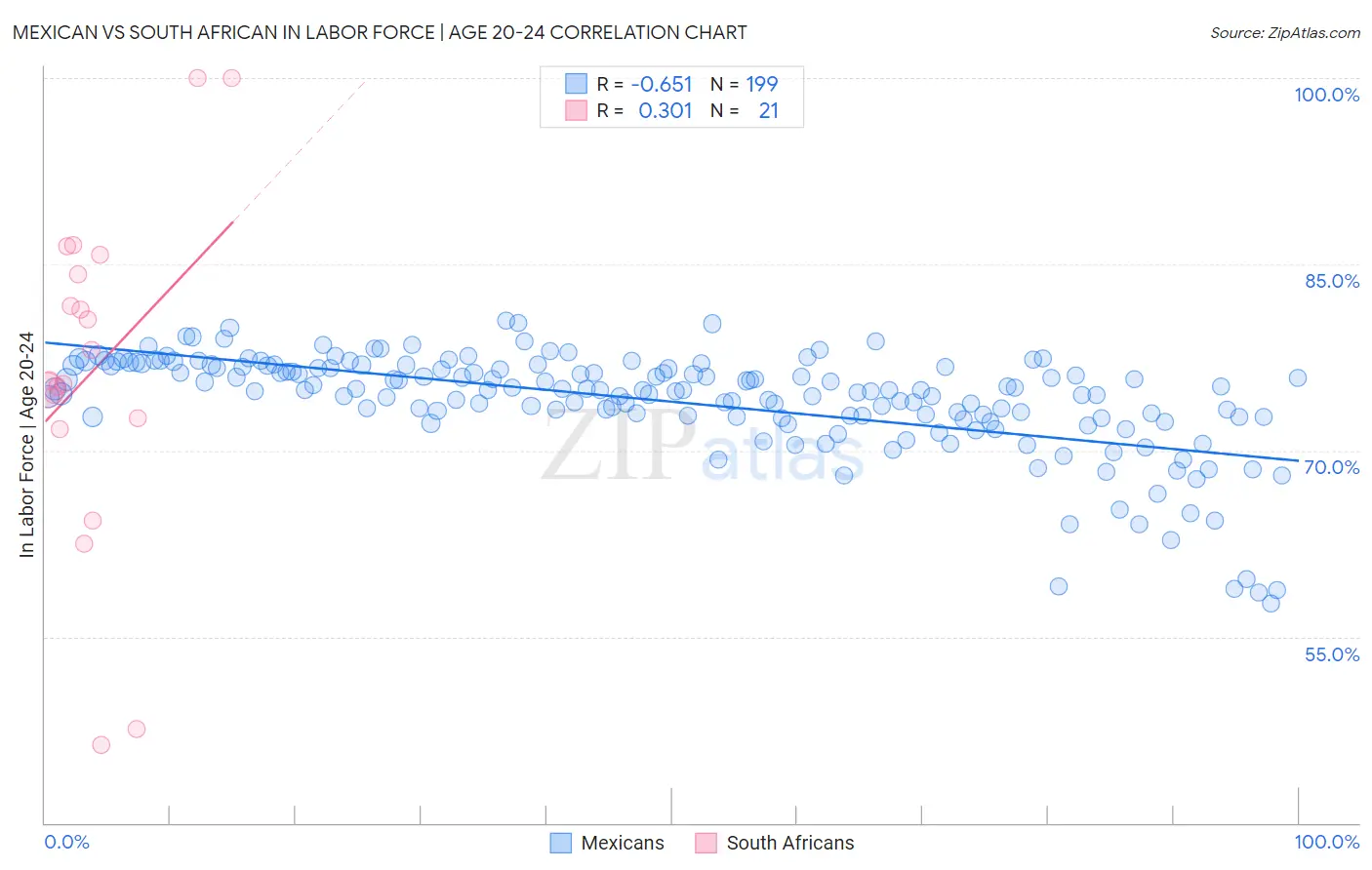 Mexican vs South African In Labor Force | Age 20-24