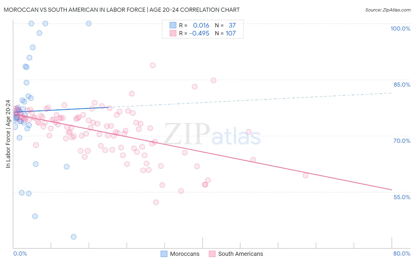 Moroccan vs South American In Labor Force | Age 20-24