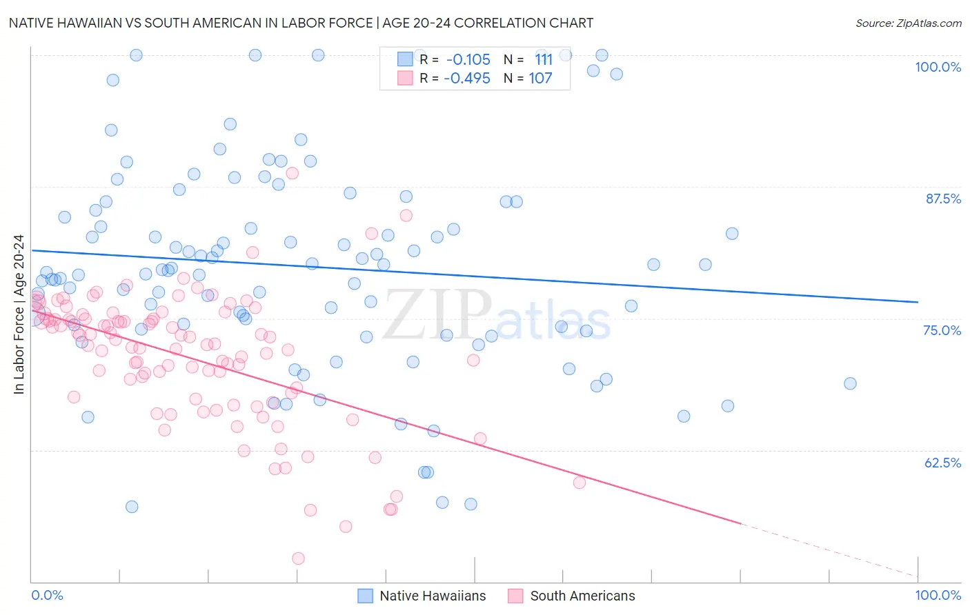 Native Hawaiian vs South American In Labor Force | Age 20-24