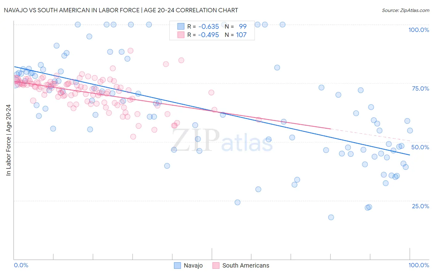 Navajo vs South American In Labor Force | Age 20-24