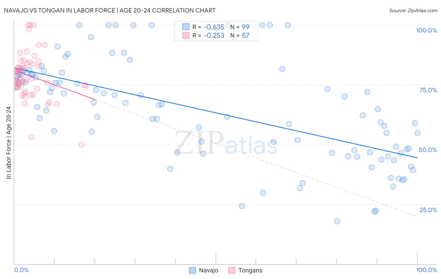 Navajo vs Tongan In Labor Force | Age 20-24