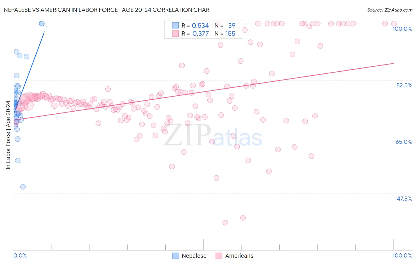 Nepalese vs American In Labor Force | Age 20-24