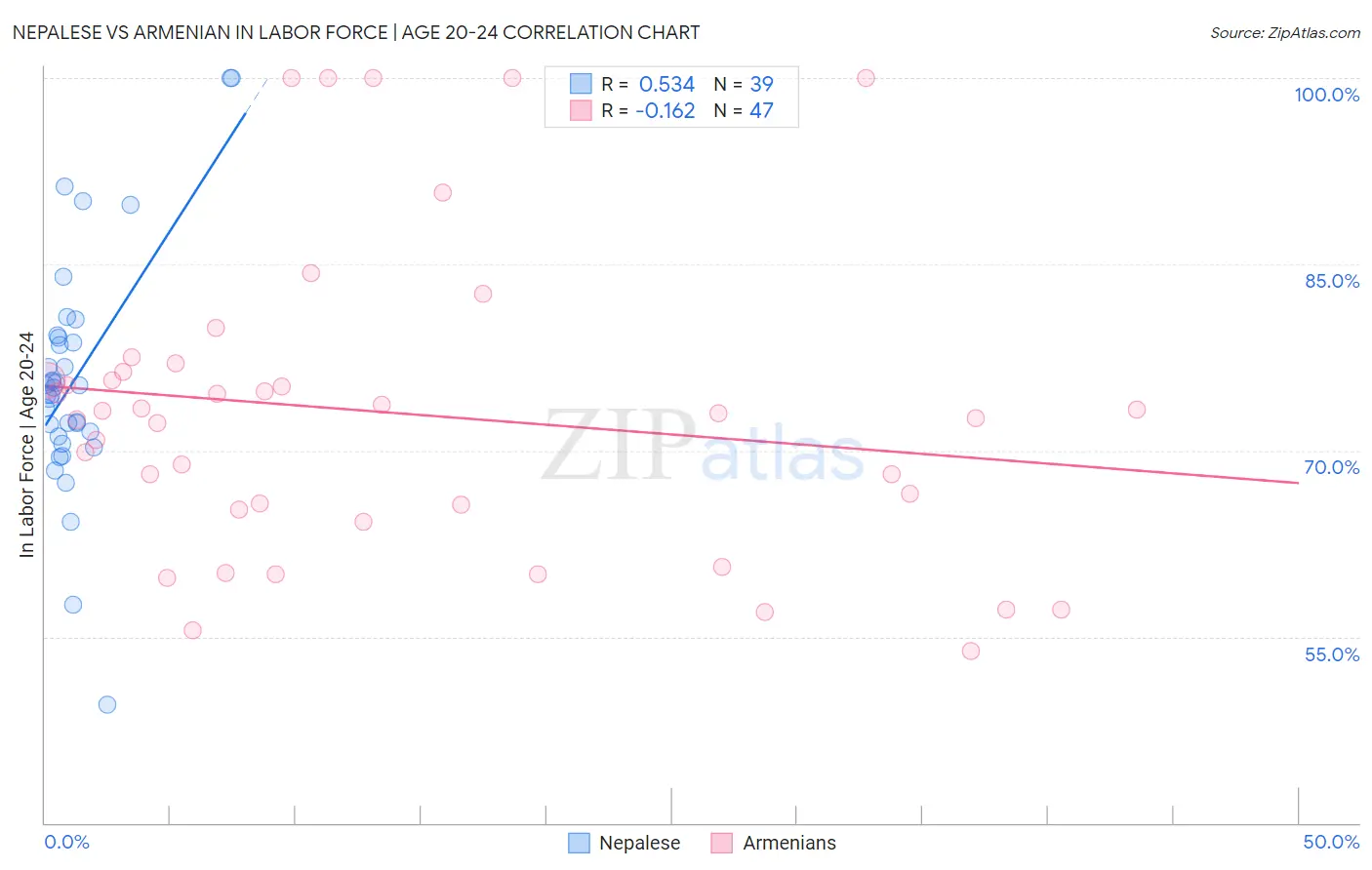 Nepalese vs Armenian In Labor Force | Age 20-24