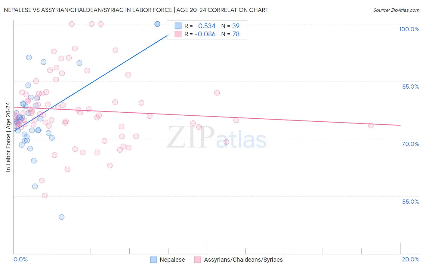 Nepalese vs Assyrian/Chaldean/Syriac In Labor Force | Age 20-24