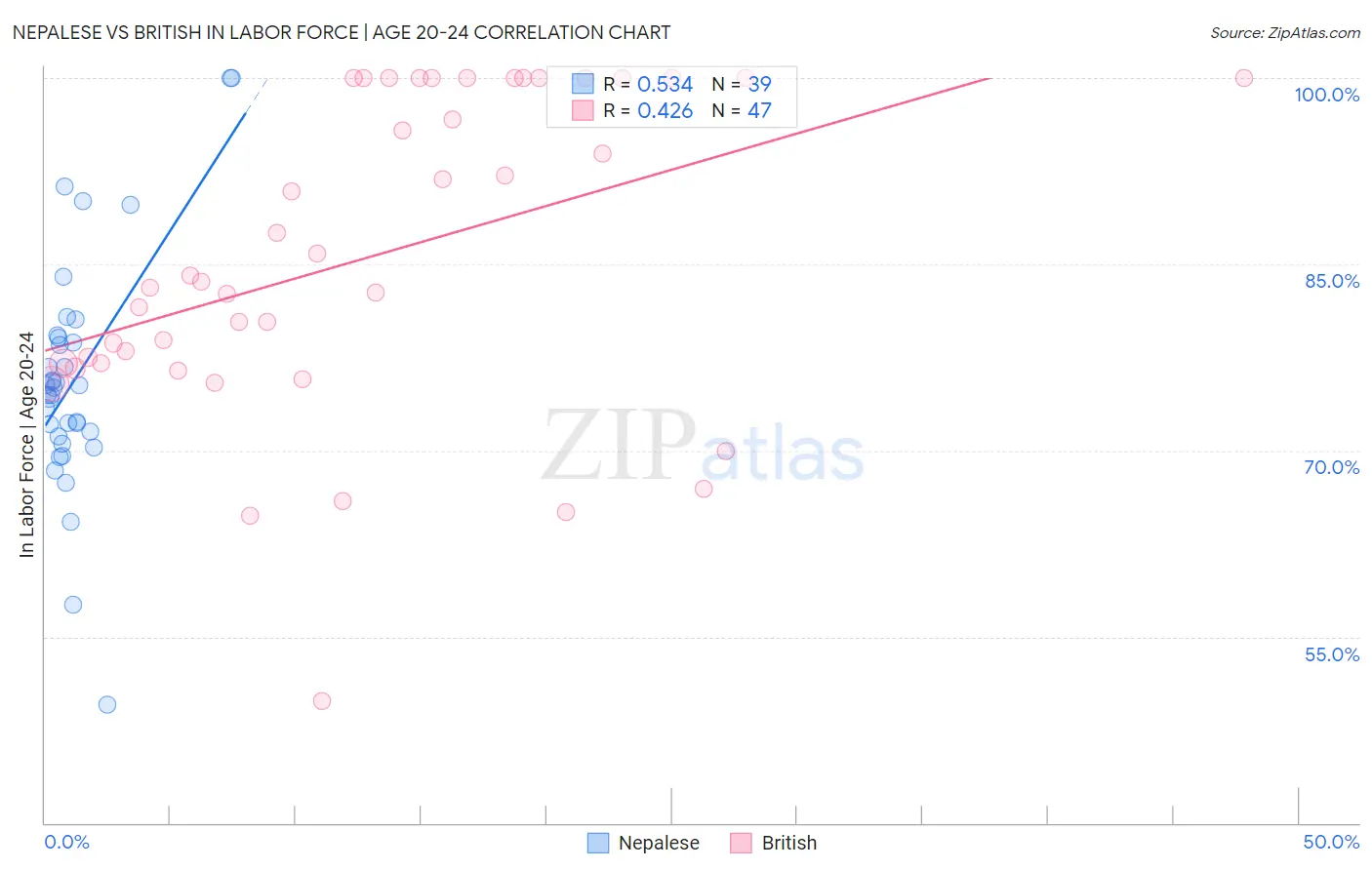 Nepalese vs British In Labor Force | Age 20-24