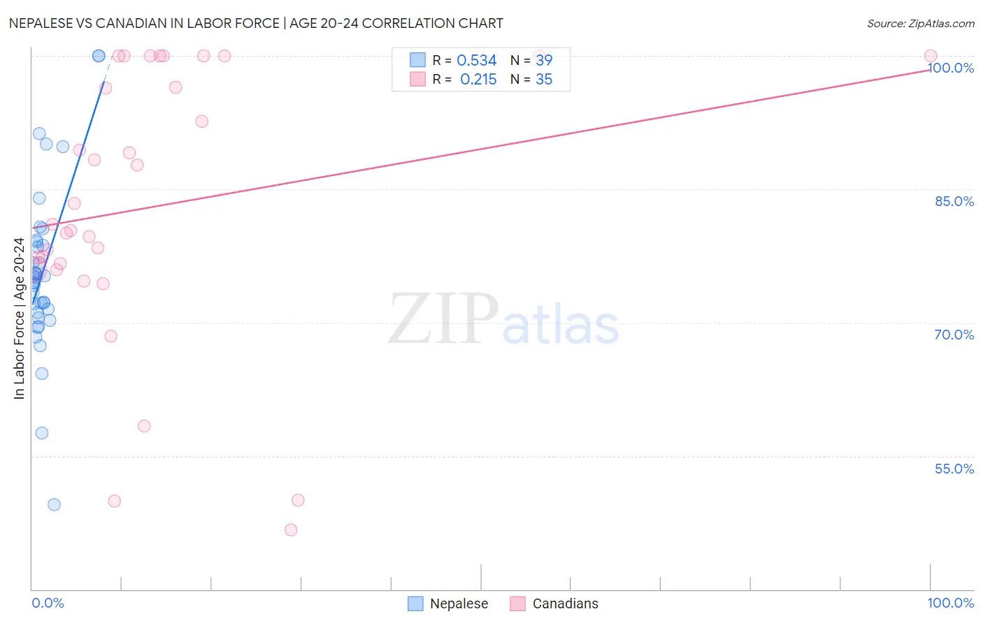 Nepalese vs Canadian In Labor Force | Age 20-24