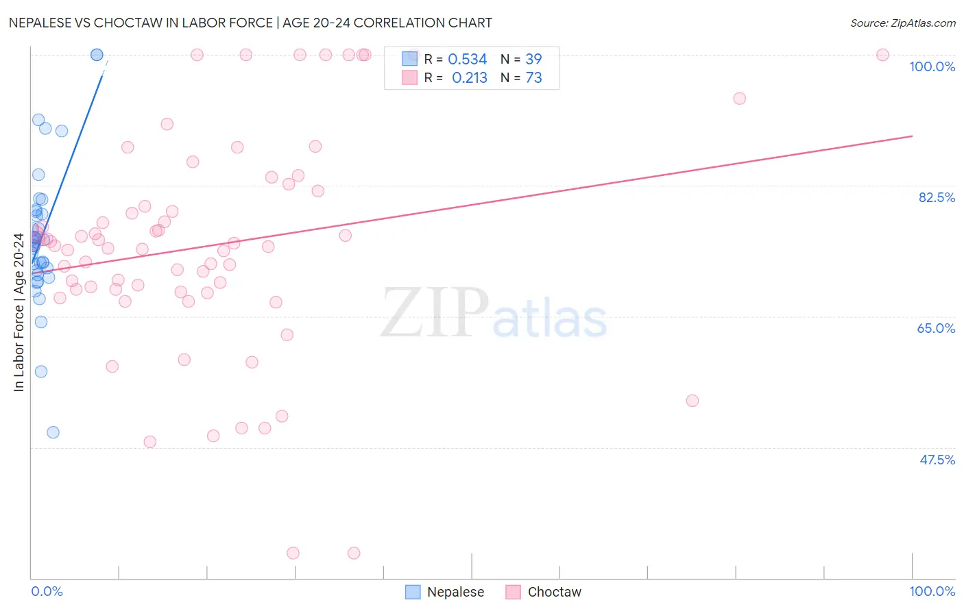 Nepalese vs Choctaw In Labor Force | Age 20-24