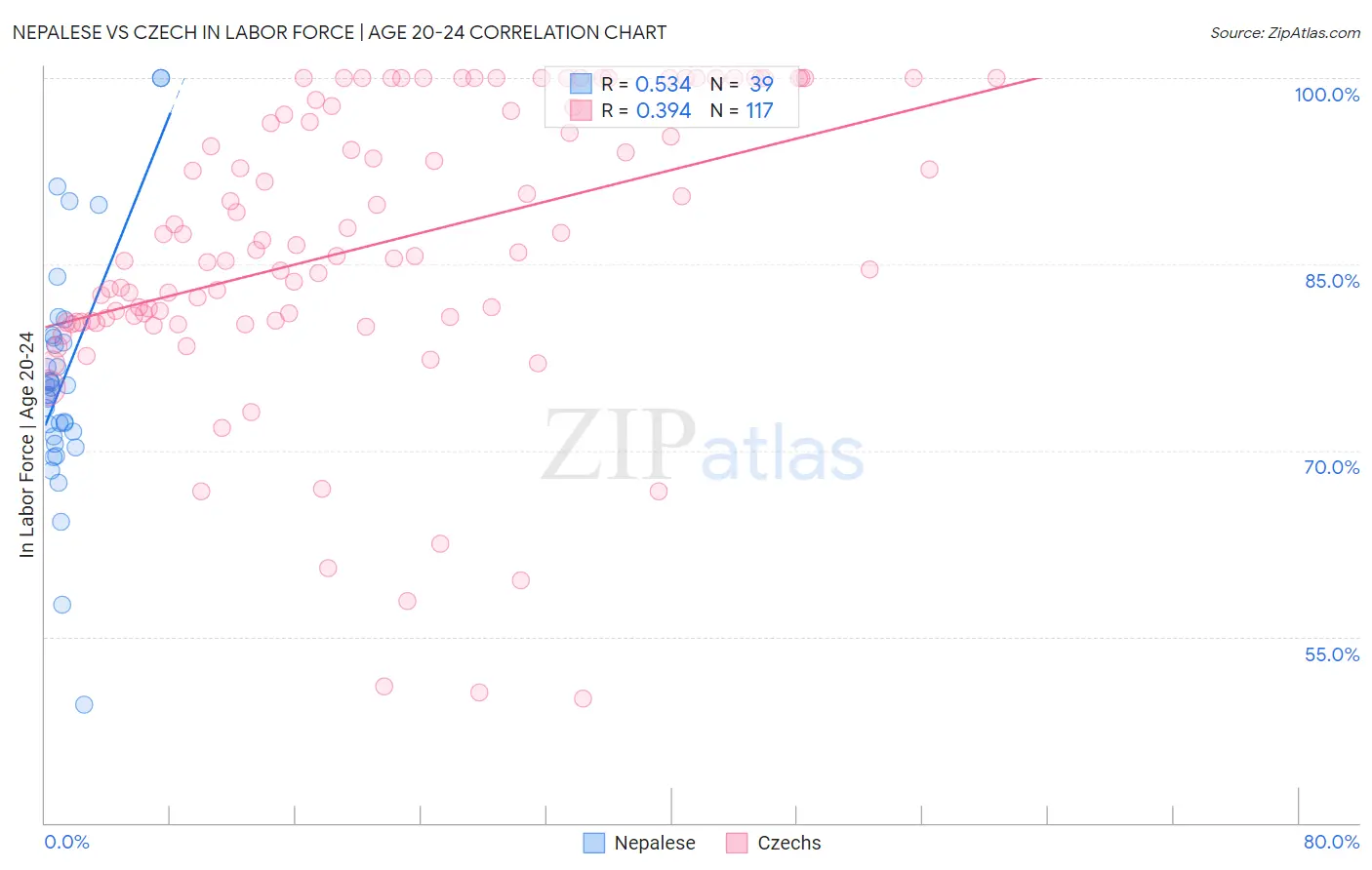 Nepalese vs Czech In Labor Force | Age 20-24