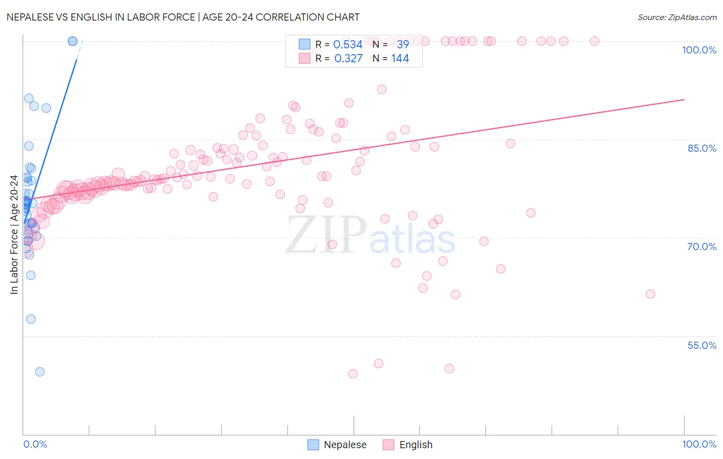 Nepalese vs English In Labor Force | Age 20-24