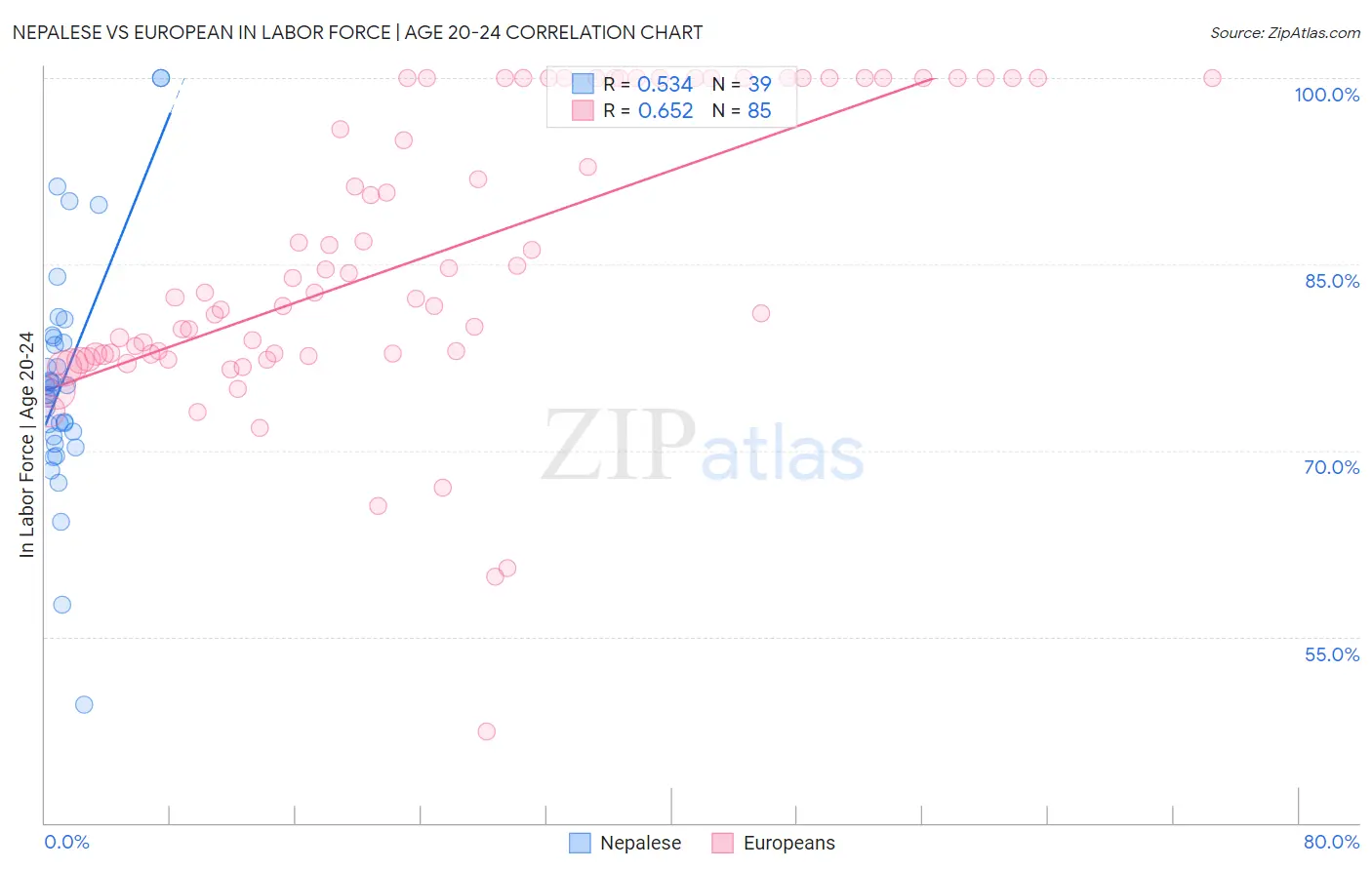 Nepalese vs European In Labor Force | Age 20-24