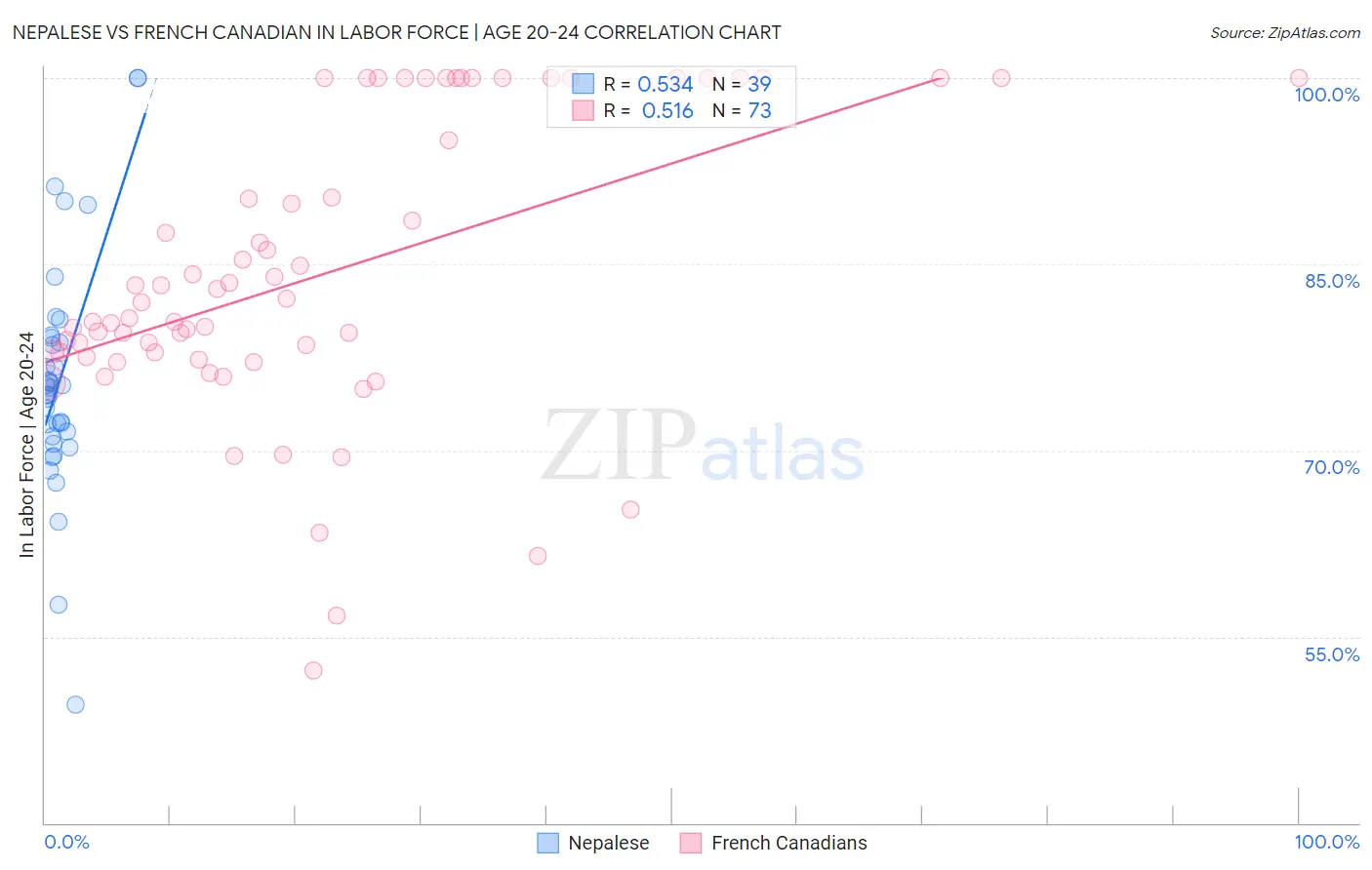 Nepalese vs French Canadian In Labor Force | Age 20-24