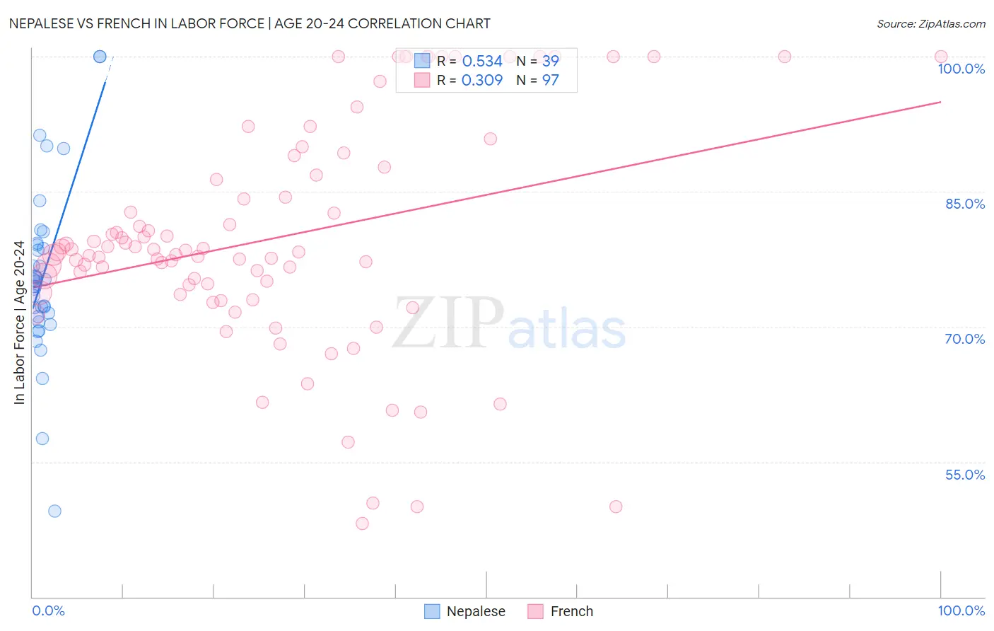 Nepalese vs French In Labor Force | Age 20-24