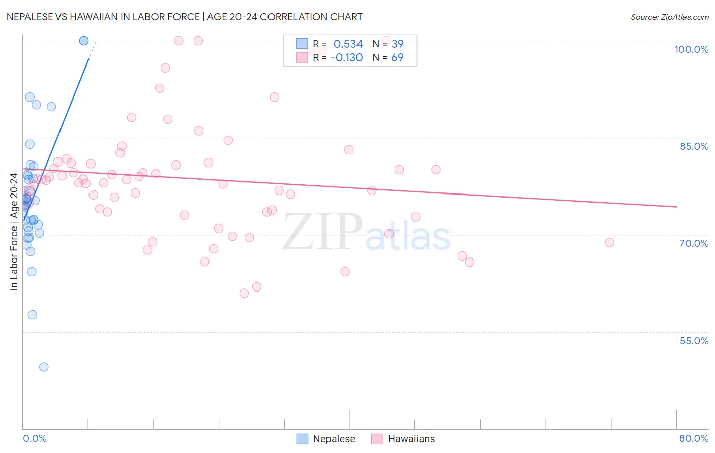 Nepalese vs Hawaiian In Labor Force | Age 20-24