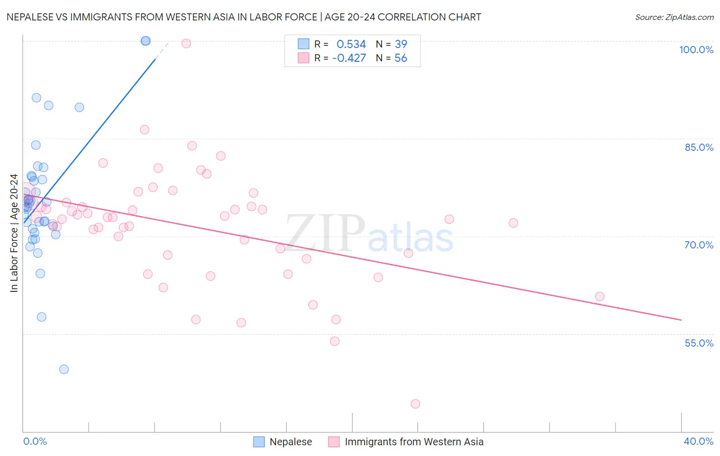 Nepalese vs Immigrants from Western Asia In Labor Force | Age 20-24