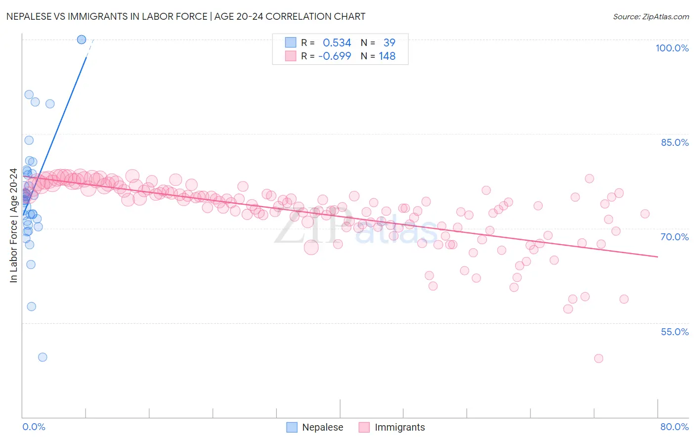 Nepalese vs Immigrants In Labor Force | Age 20-24