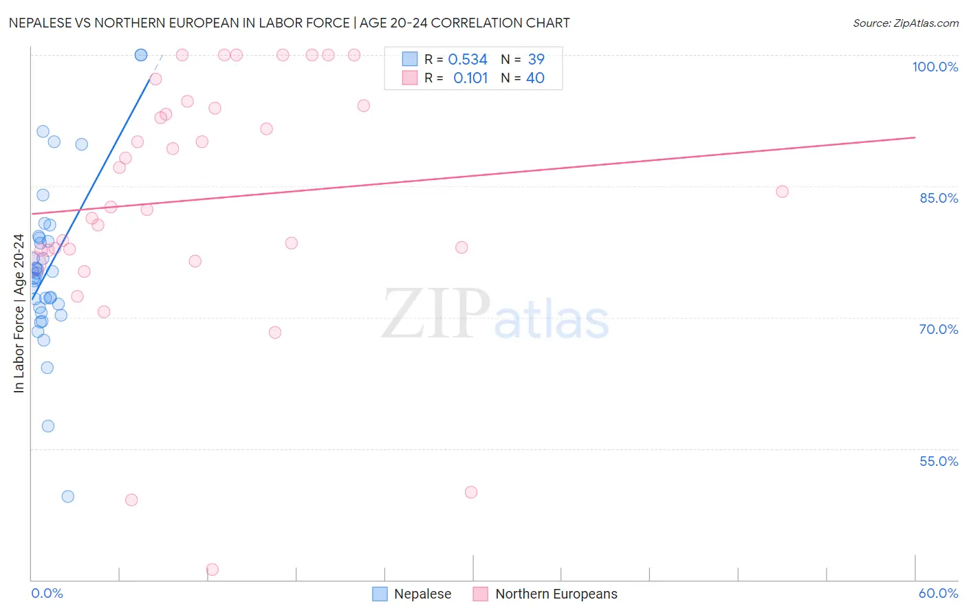 Nepalese vs Northern European In Labor Force | Age 20-24