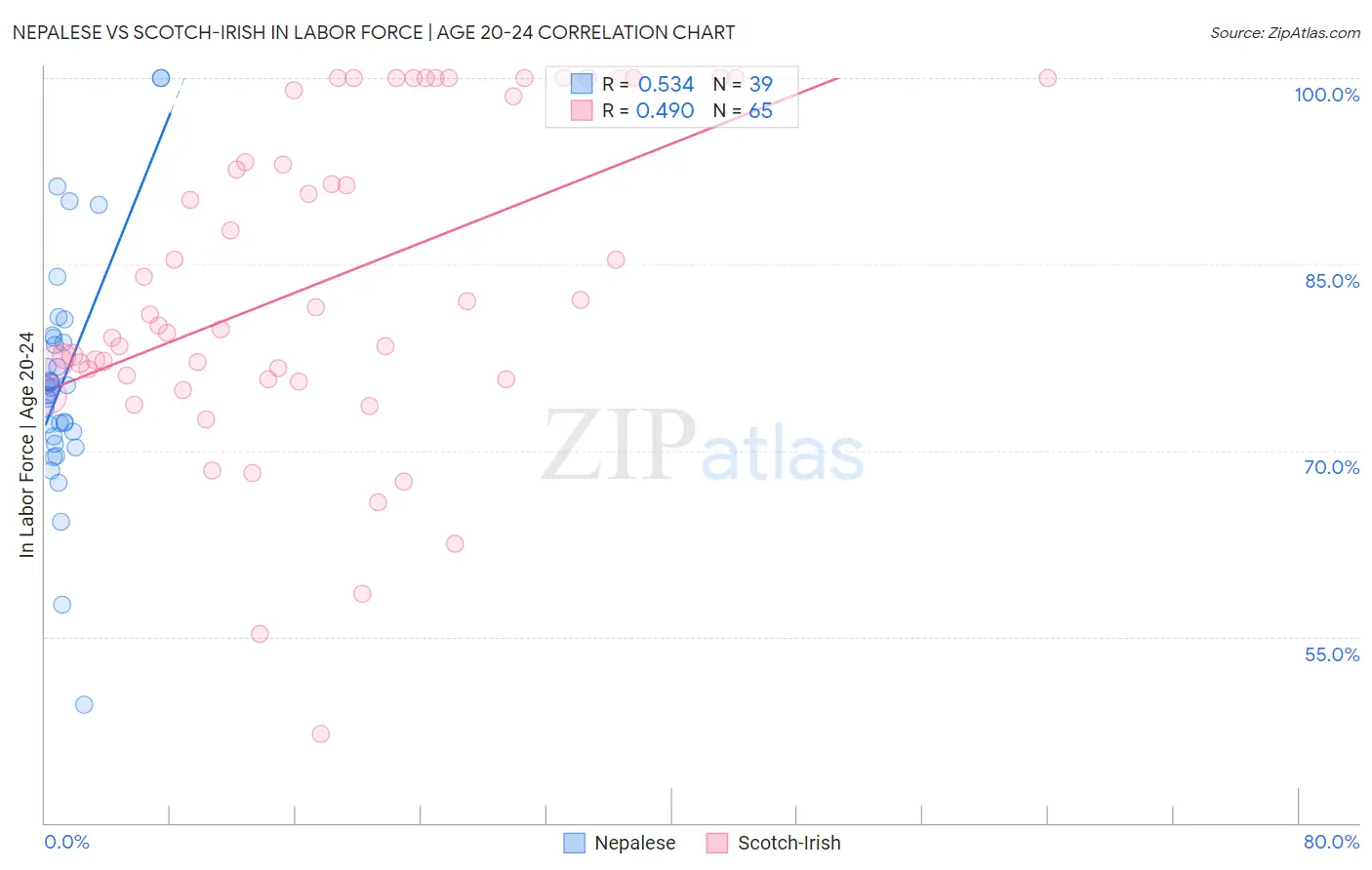 Nepalese vs Scotch-Irish In Labor Force | Age 20-24