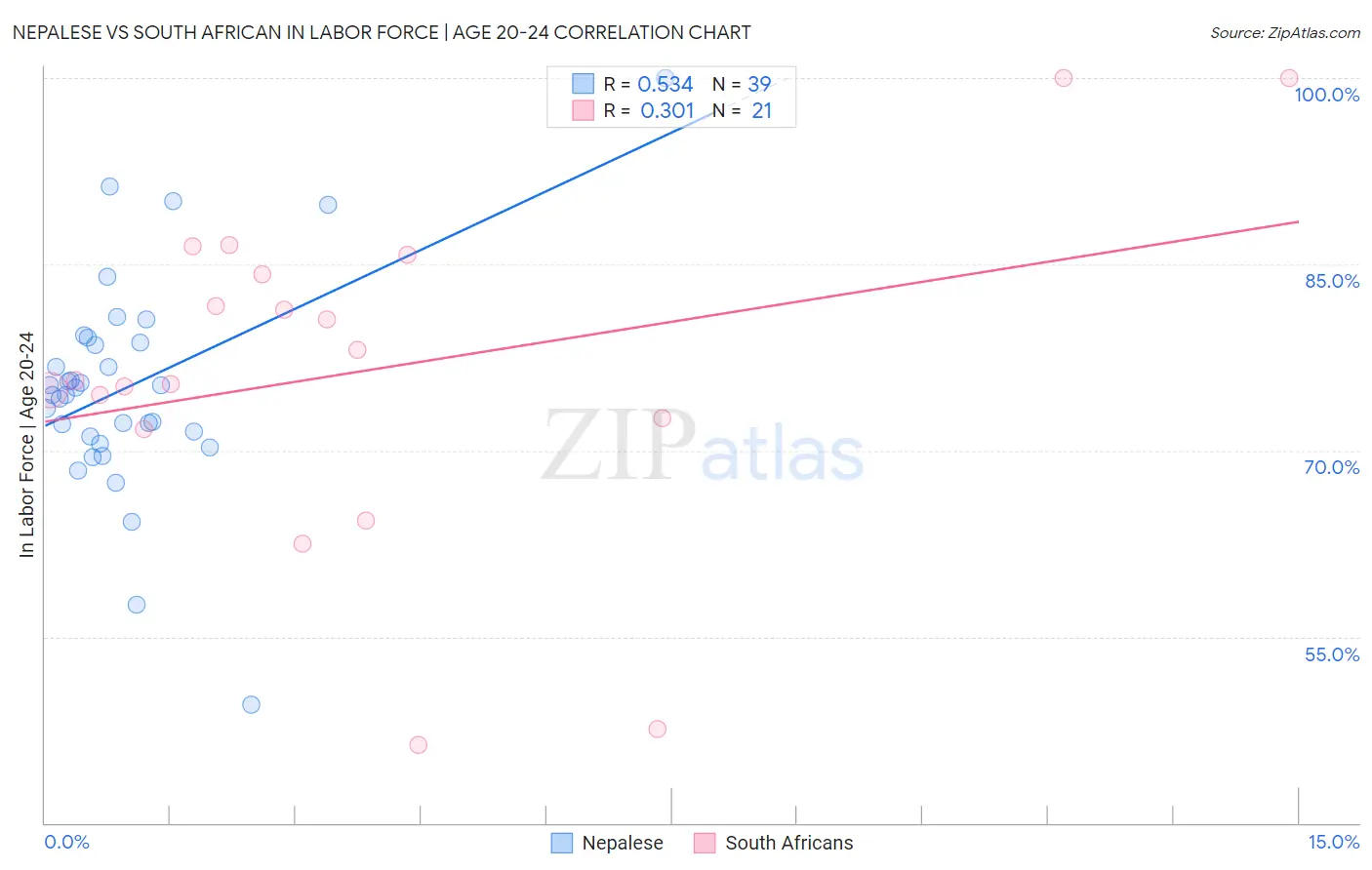 Nepalese vs South African In Labor Force | Age 20-24