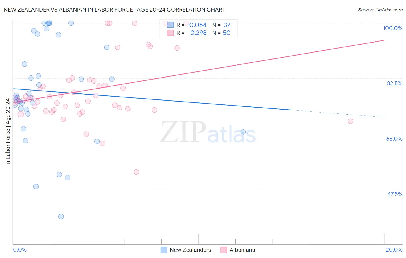 New Zealander vs Albanian In Labor Force | Age 20-24