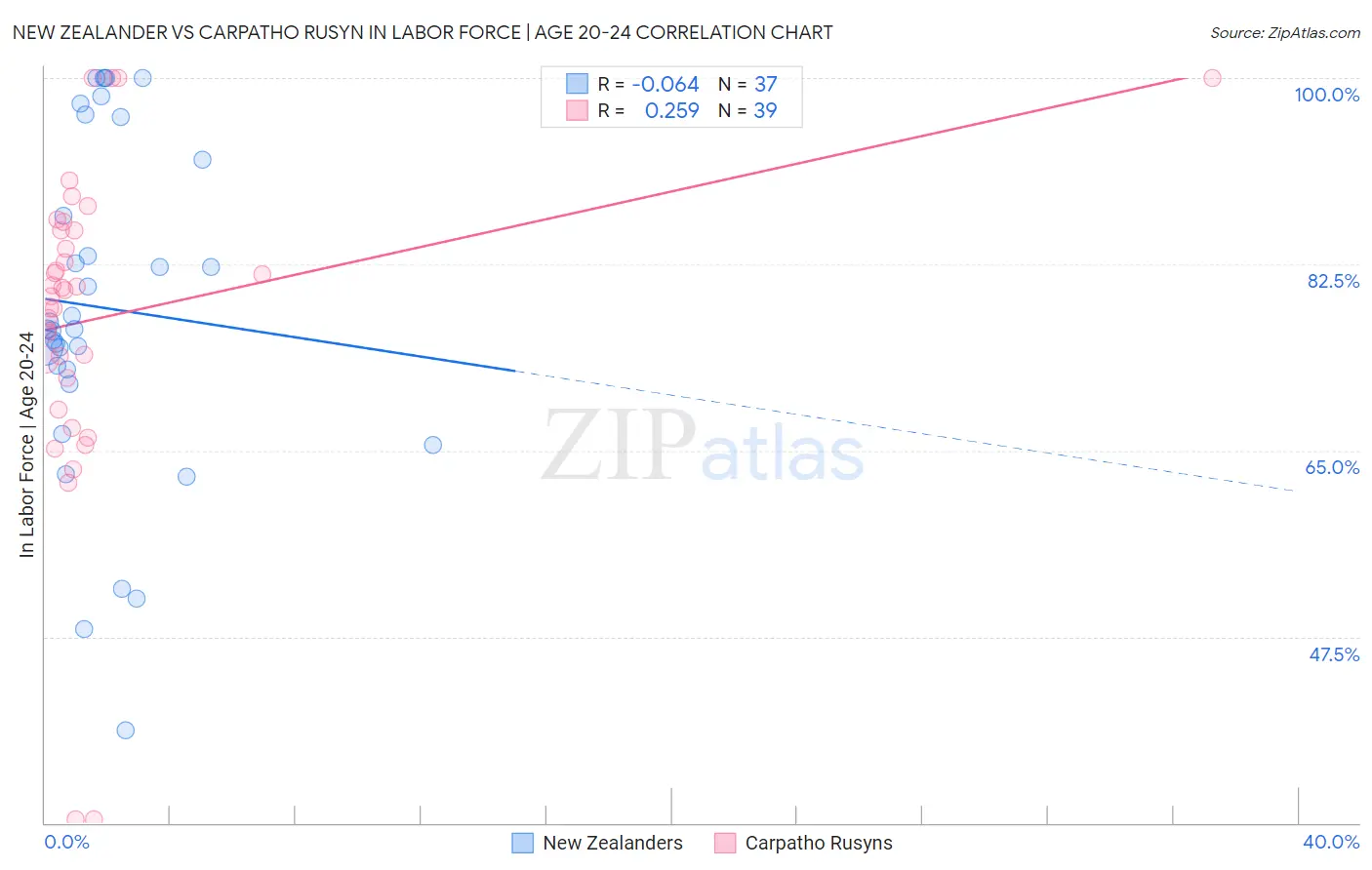 New Zealander vs Carpatho Rusyn In Labor Force | Age 20-24