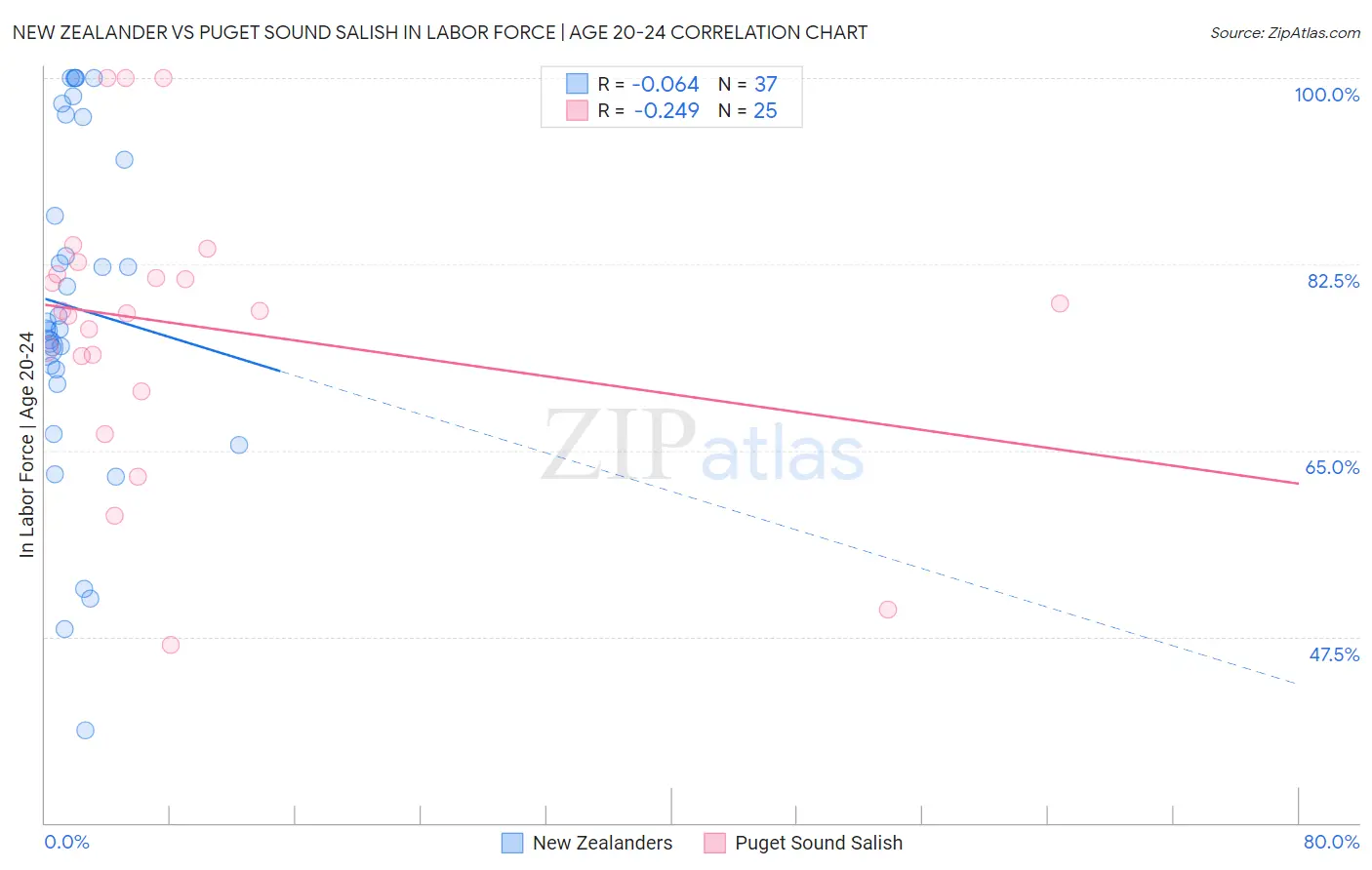 New Zealander vs Puget Sound Salish In Labor Force | Age 20-24