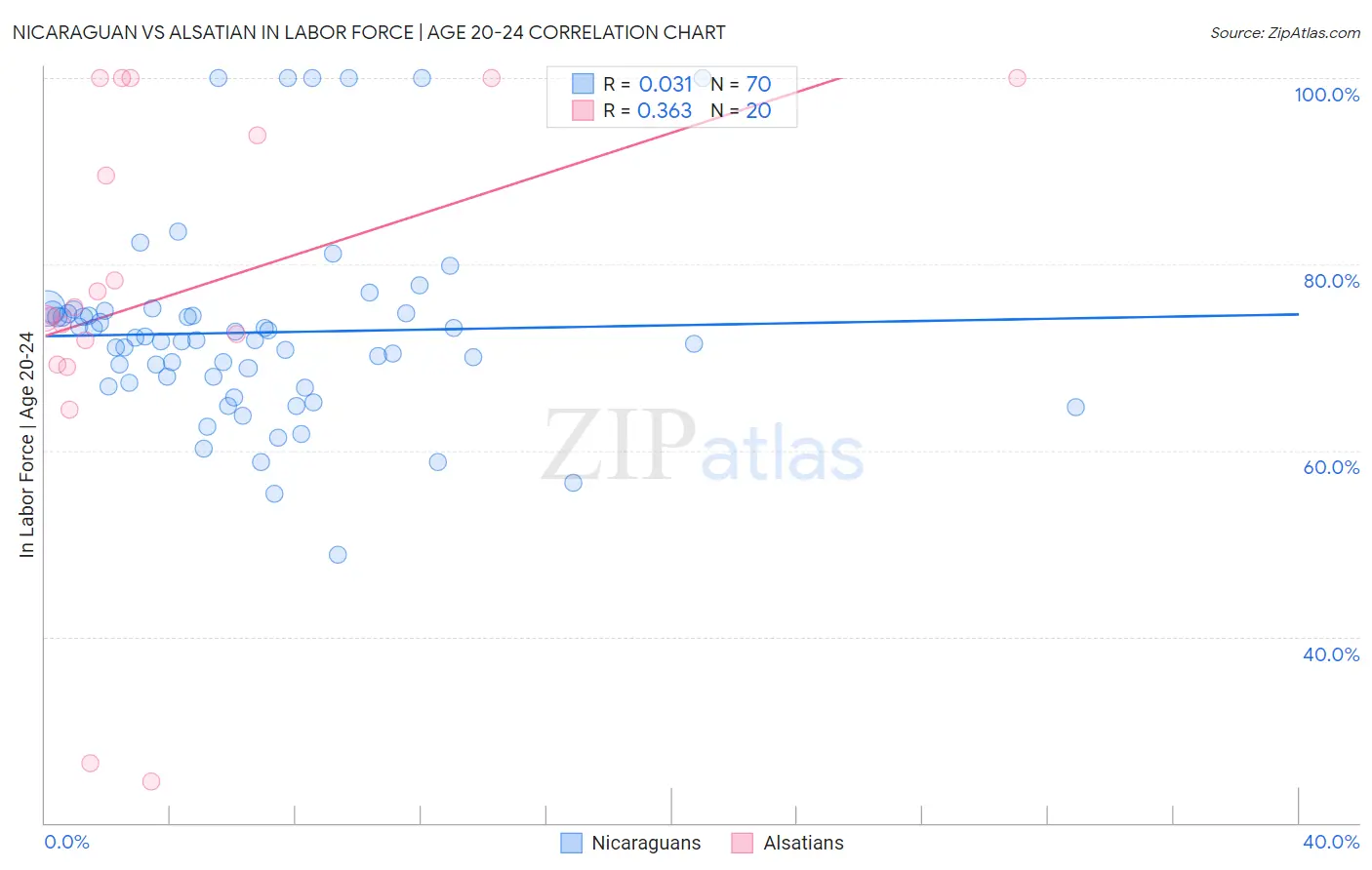 Nicaraguan vs Alsatian In Labor Force | Age 20-24