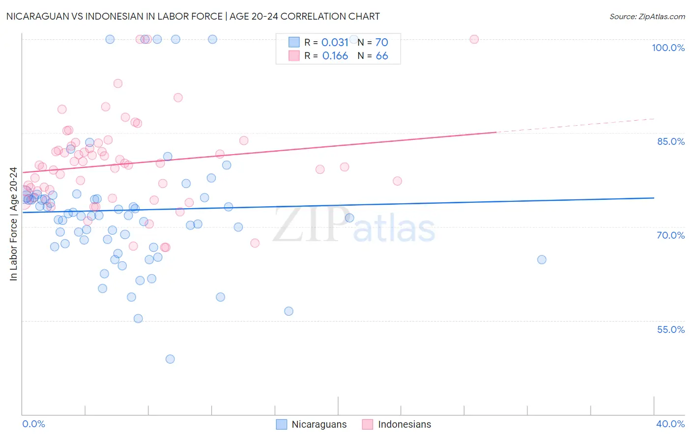 Nicaraguan vs Indonesian In Labor Force | Age 20-24